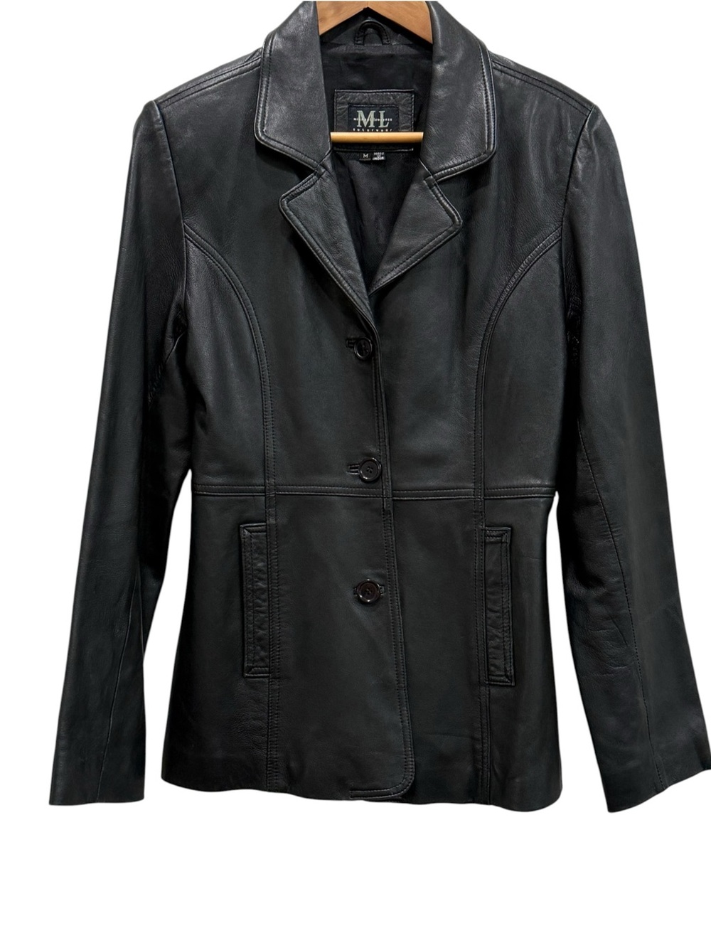 Michael Lawrence Black Genuine Leather Blazer Jacket Medium Y2K Minimalist 90’s